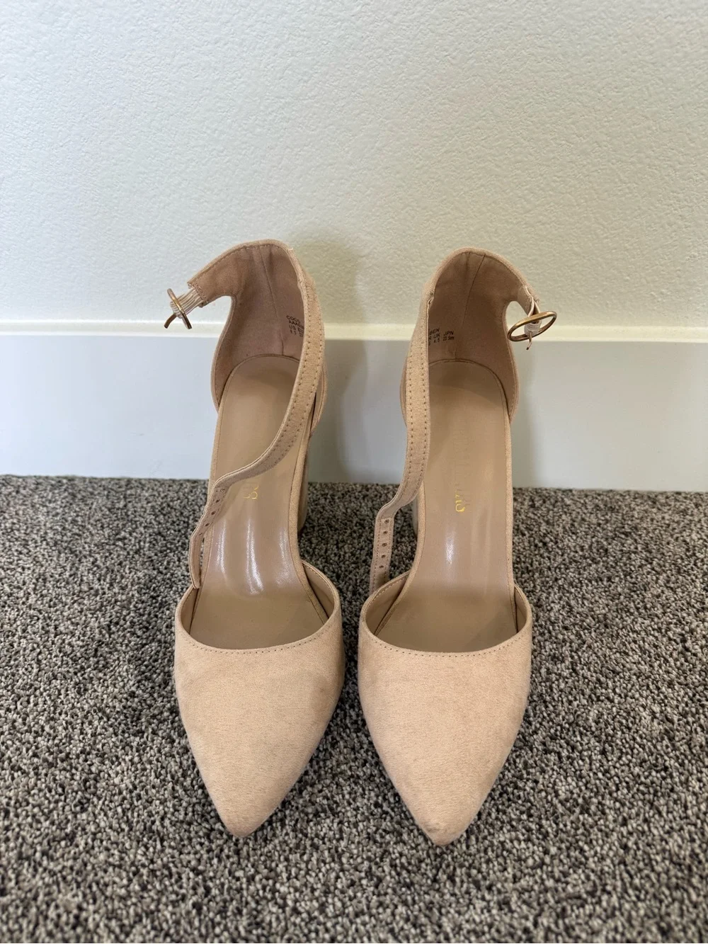 Dream Pairs Beige Pointed Toe Ankle Strap Heels